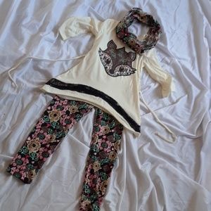 Girls legging and tunic outfit with infinity scarf